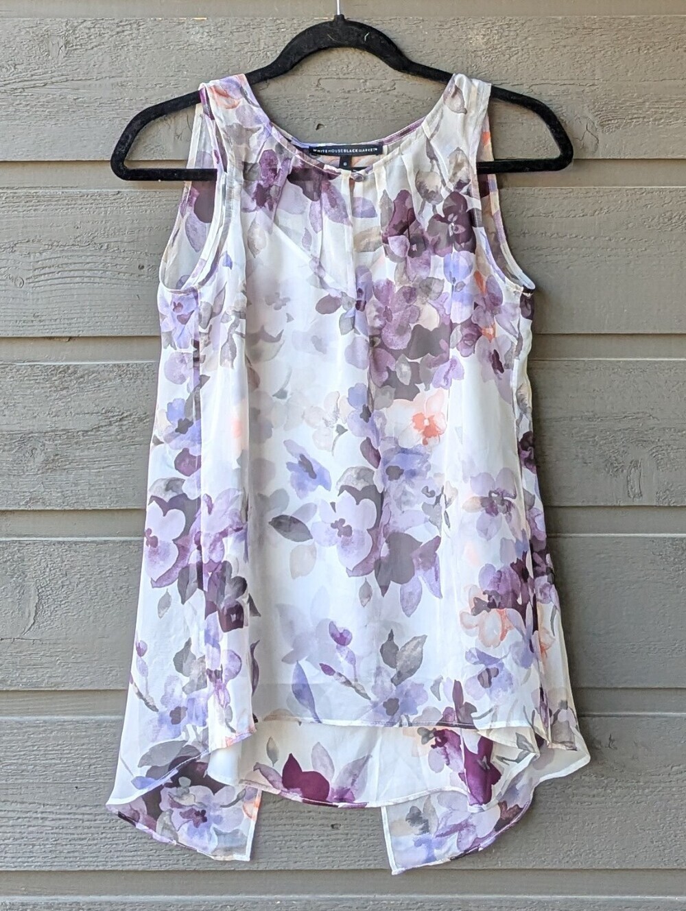 NWOT WHBM Layered Pastel Floral Sleeveless Blouse Size 0 White Purple Fairycore